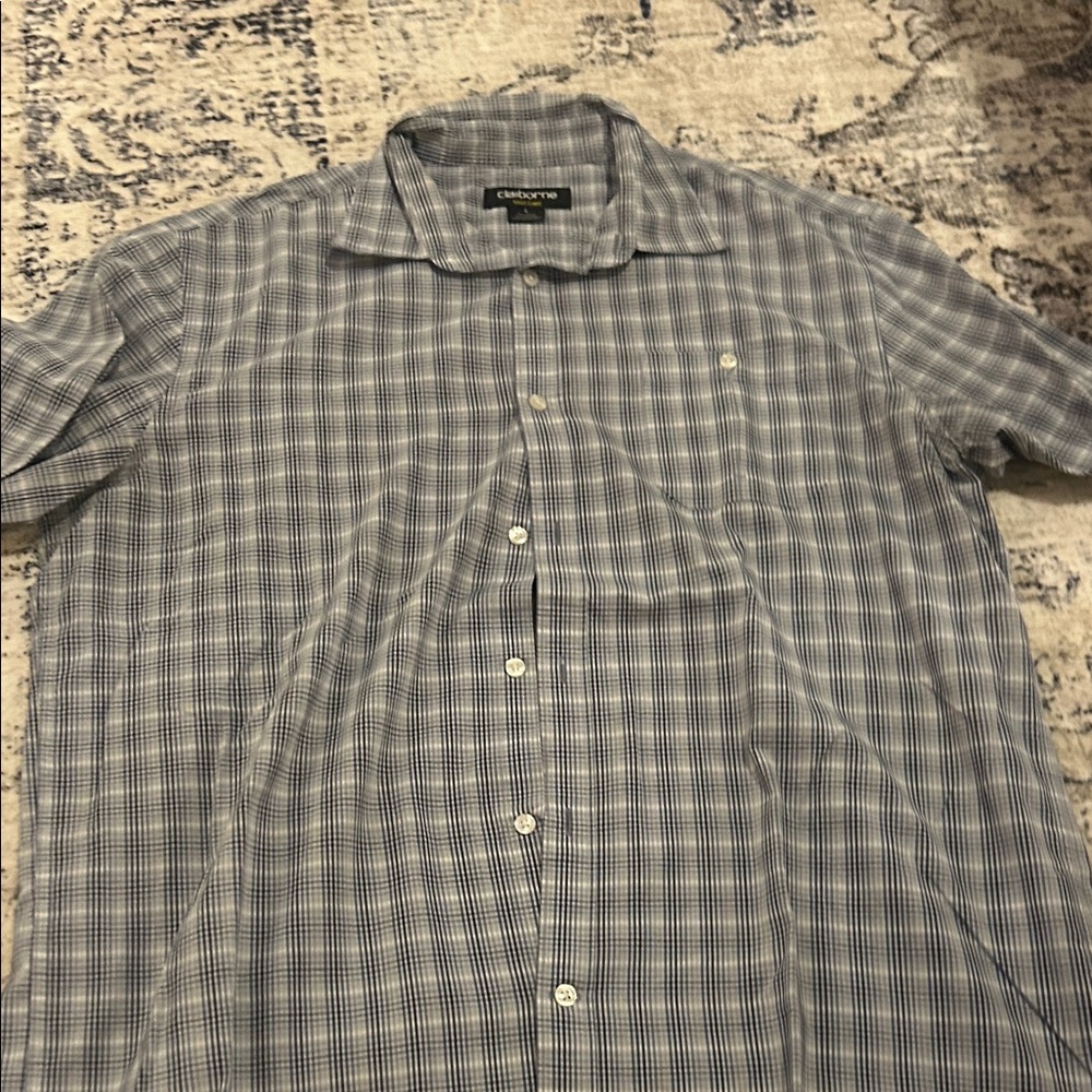 Calvin Klein Gray and White Checkered Button Down Shirt